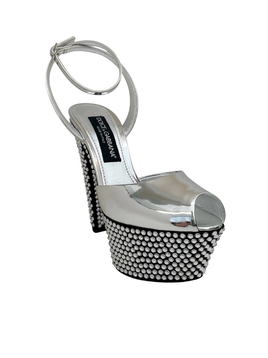 Dolce & Gabbana Shoes - Dolce & Gabbana Silver Crystal Platform Peep-Toe Sandals